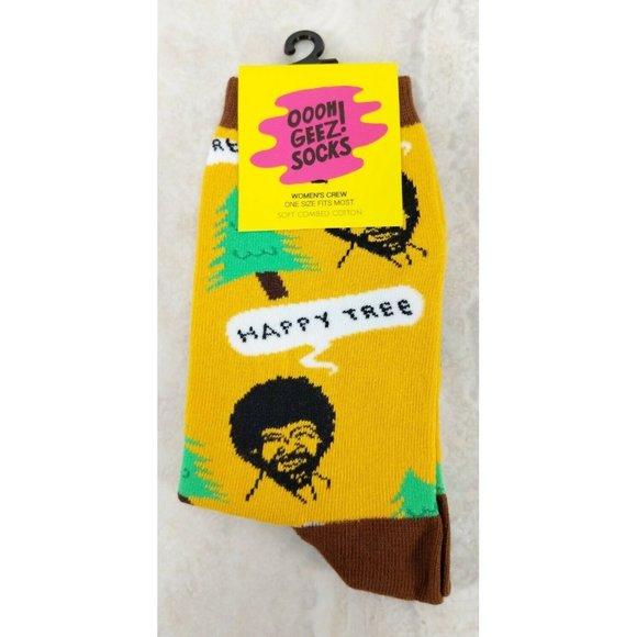 Bob Ross Happy Trees Oooh Geez! Women's Crew Socks, Gold, One Size Fits Most - Picture 3 of 4